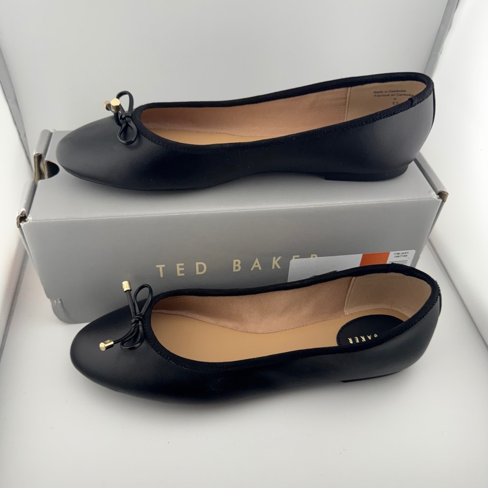 Ted Baker Ballet Flats Women 8.5 Black New Leather Bow Round Toe 1967199